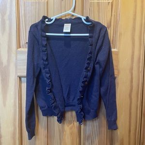 GYMBOREE NAVY blue RUFFLE TRIM CARDIGAN SWEATER SZ 5-6
